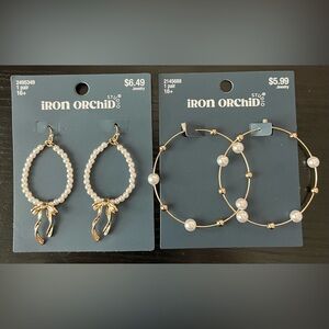 Gold and White Pearl Earrings Set